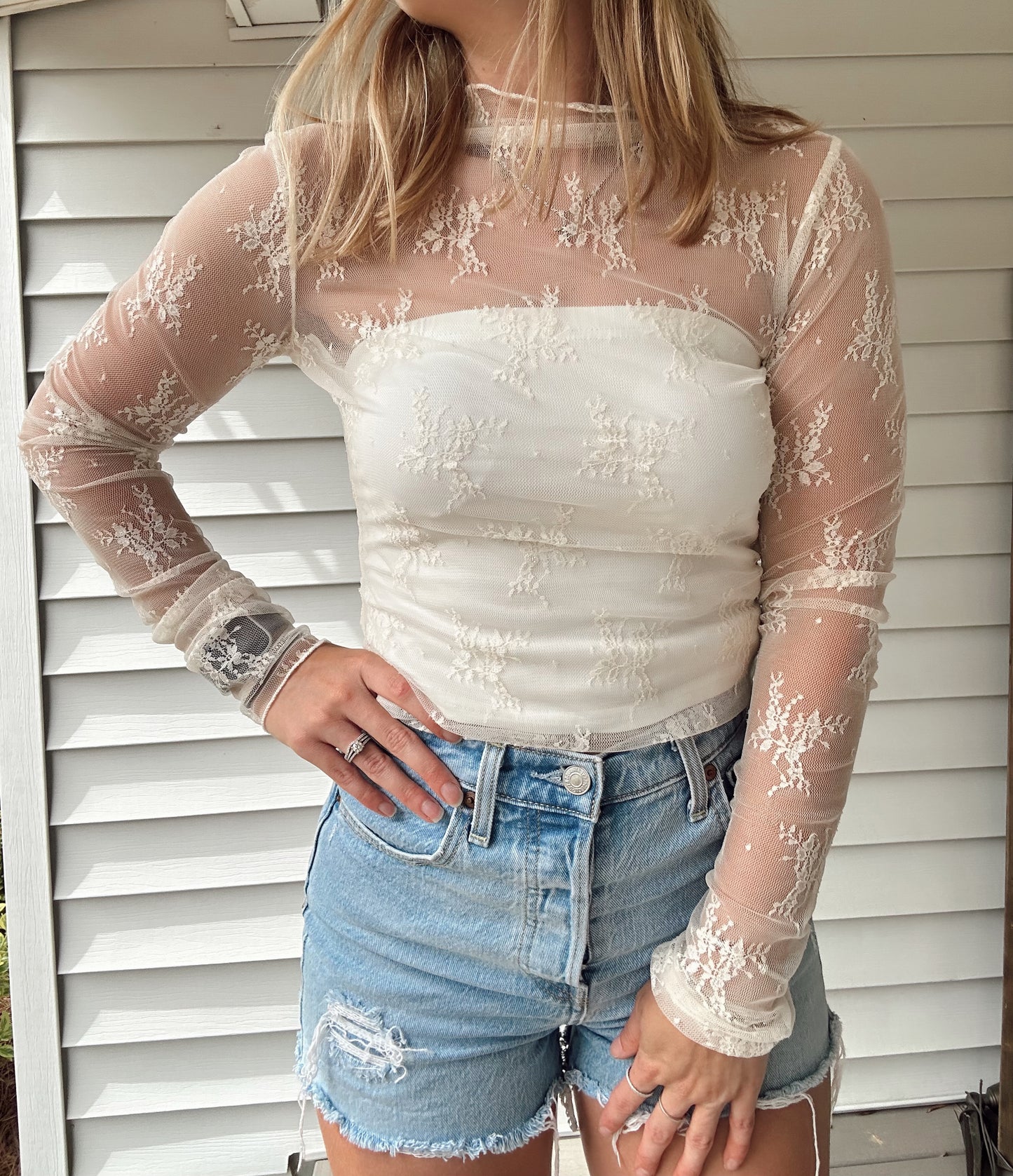 The Lacey - Cream Mesh Top