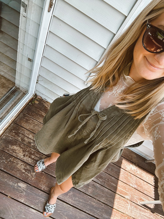 The Sadie - Olive Denim Romper